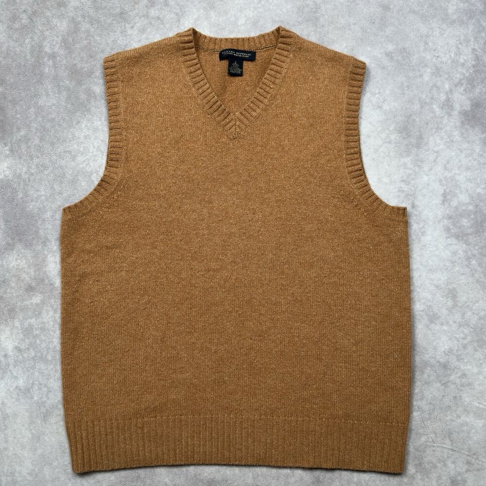 Vintage Banana Republic Wool Cashmere Angora Sweater Vest Mens Sz. S Camel Brown